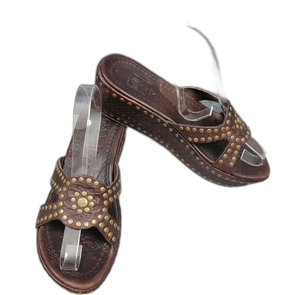 Ash Studded Criss Cross Brown Leather Wedge Sandal Slip-On SZ 6 / 36 Boho Y2K